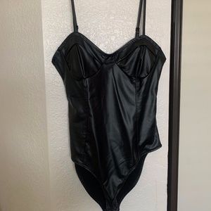 Black Faux Leather Bodysuit - New with Tags